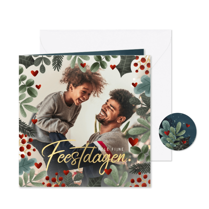 Hippe kerstkaart grote foto, kerstkader 'Fijne Feestdagen' - Kaartimpressie