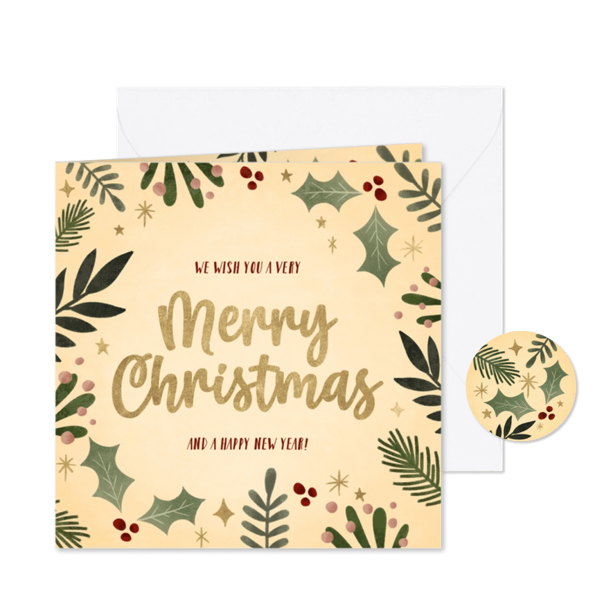 Hippe kerstkaart kersttakjes kader gouden Merry Christmas - Kaartimpressie