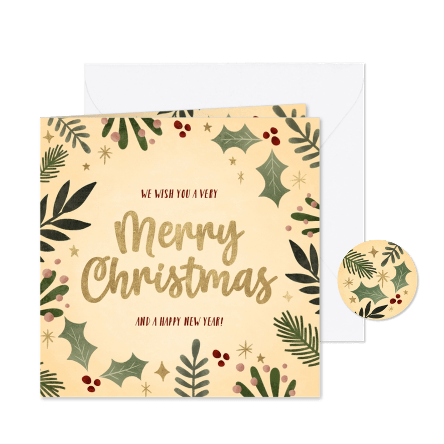 Hippe kerstkaart kersttakjes kader gouden Merry Christmas - Kaartimpressie