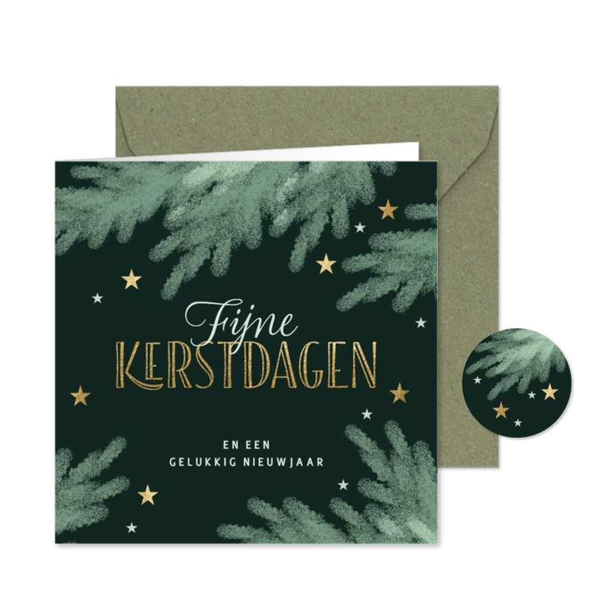 Hippe kerstkaart krijt kersttakken groen Fijne Kerstdagen - Kaartimpressie