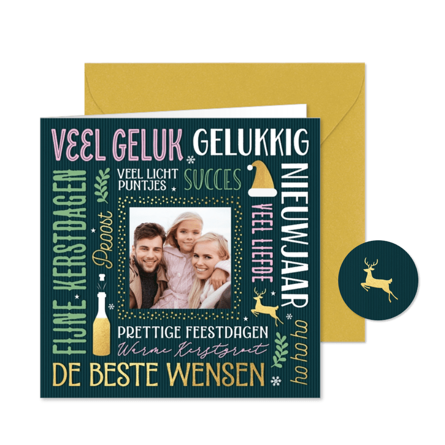 Hippe kerstkaart met foto en kerst teksten - Kaartimpressie