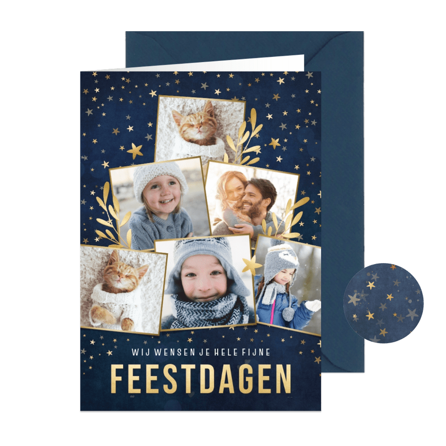 Hippe kerstkaart met fotocollage in kerstboom vorm - Kaartimpressie