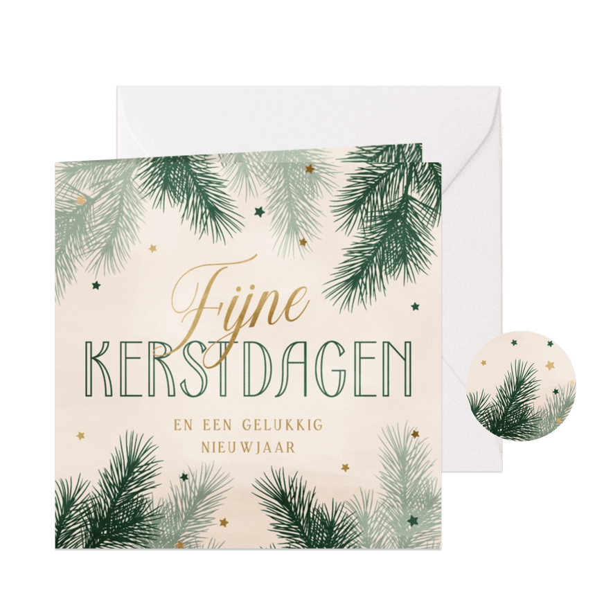 Hippe kerstkaart met groene dennentakjes - Kaartimpressie