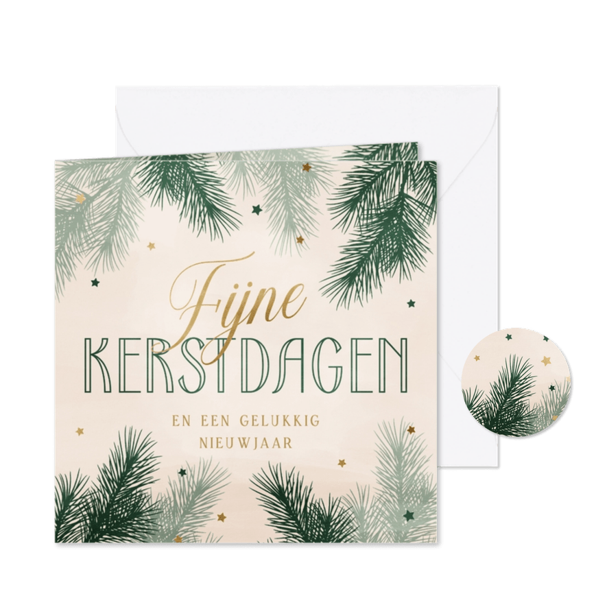 Hippe kerstkaart met groene dennentakjes - Kaartimpressie