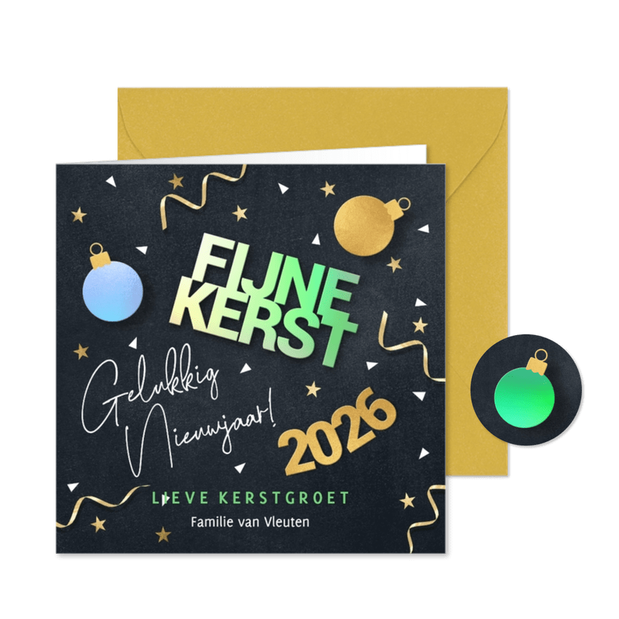 Hippe kerstkaart met kerstwensen 2026 - Kaartimpressie