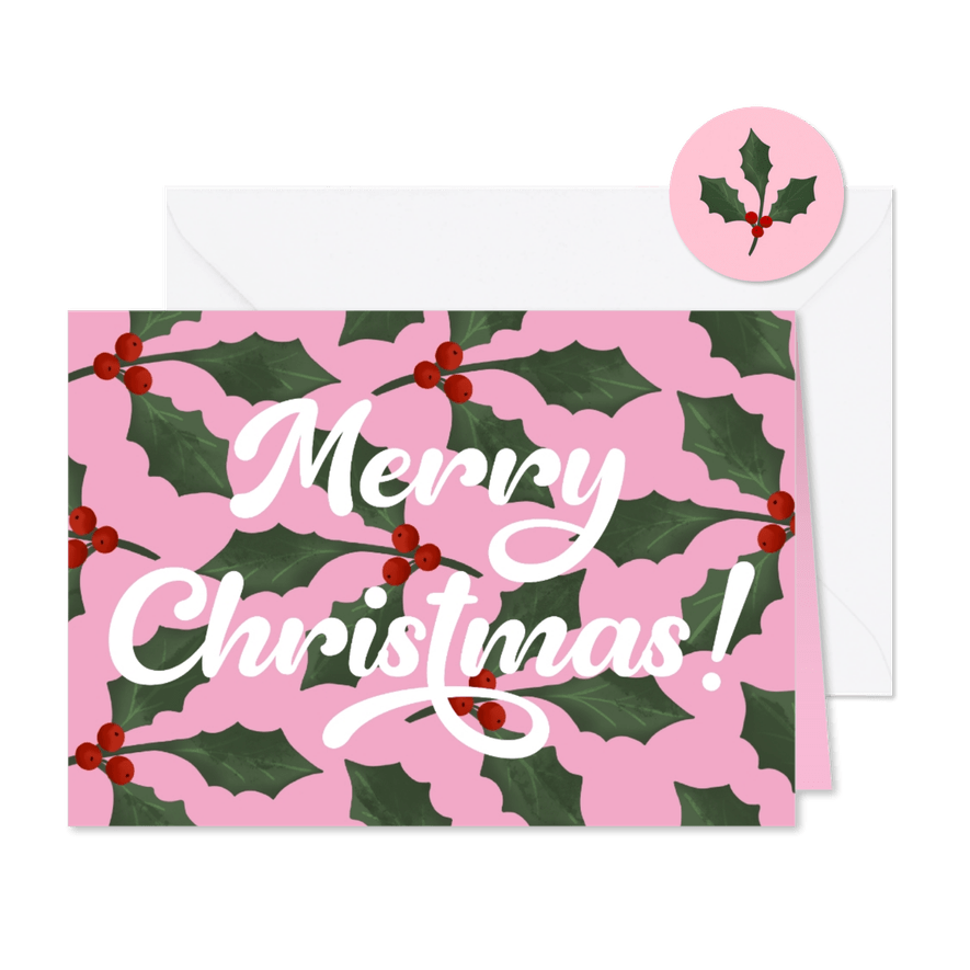 Hippe kerstkaart met patroon van hulst - Kaartimpressie