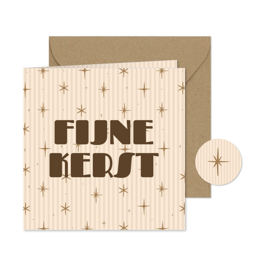 Hippe kerstkaart streepjes met sterren fijne kerst beige - Kaartimpressie
