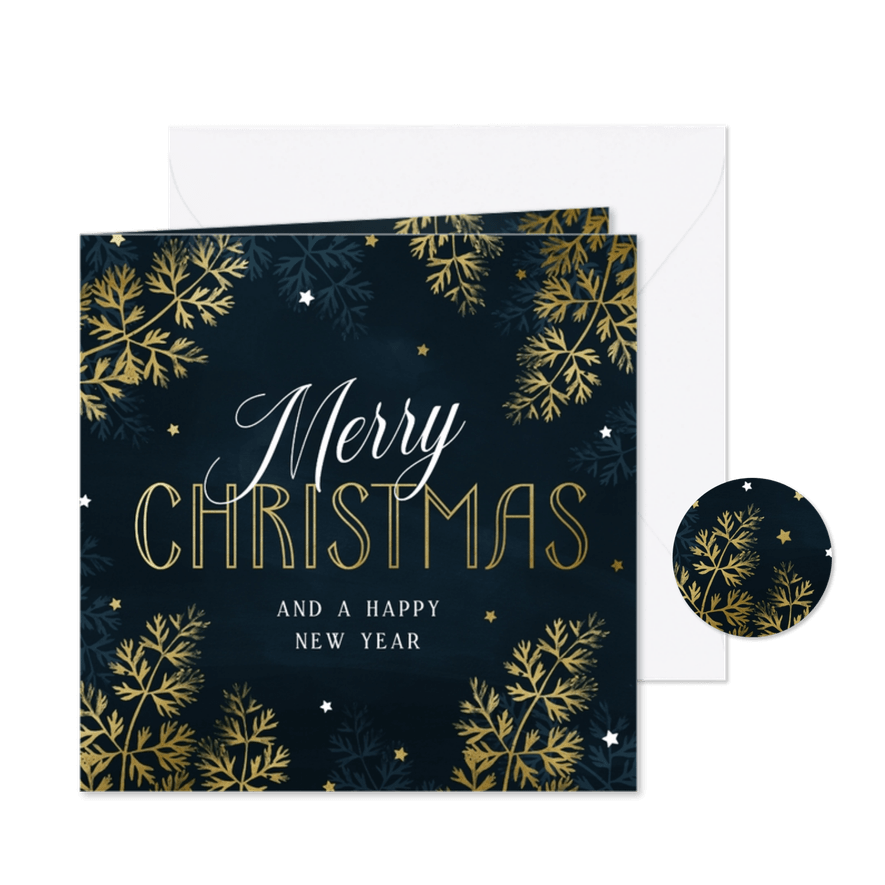 Hippe kerstkaart takjes goudlook - Kaartimpressie
