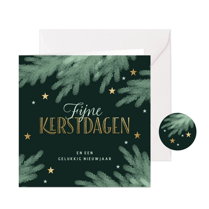 Hippe kerstkaarten krijt kersttakken groen - Kaartimpressie