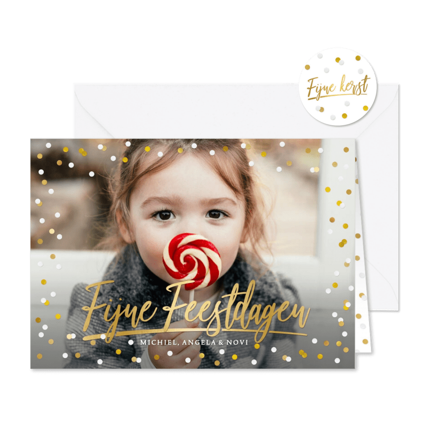 Hippe liggende kaart met grote foto kader met confetti - Kaartimpressie