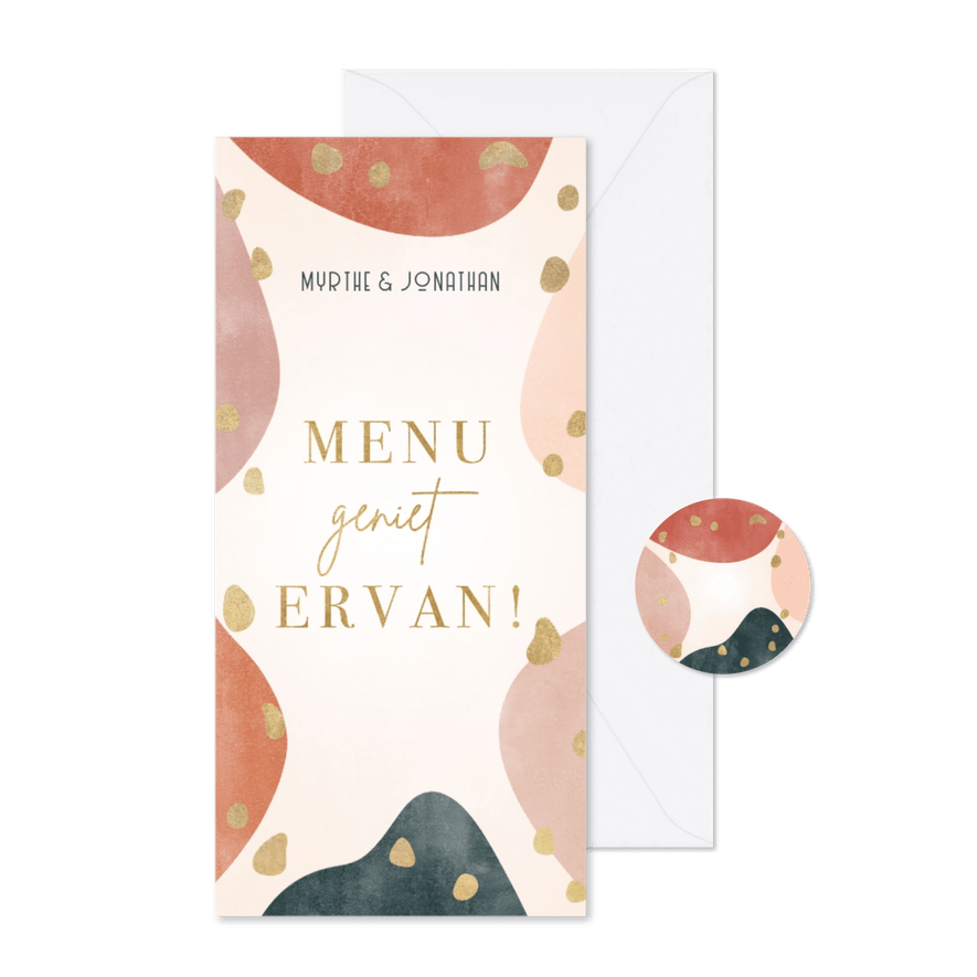 hippe menukaart voor bruiloft geometrische vormen & spetters - Kaartimpressie