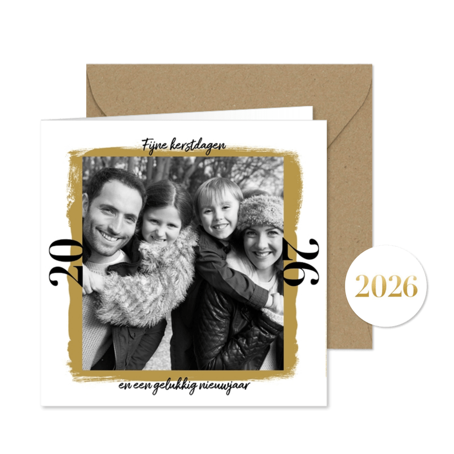 Hippe nieuwjaarskaart met foto en 2026 - Kaartimpressie