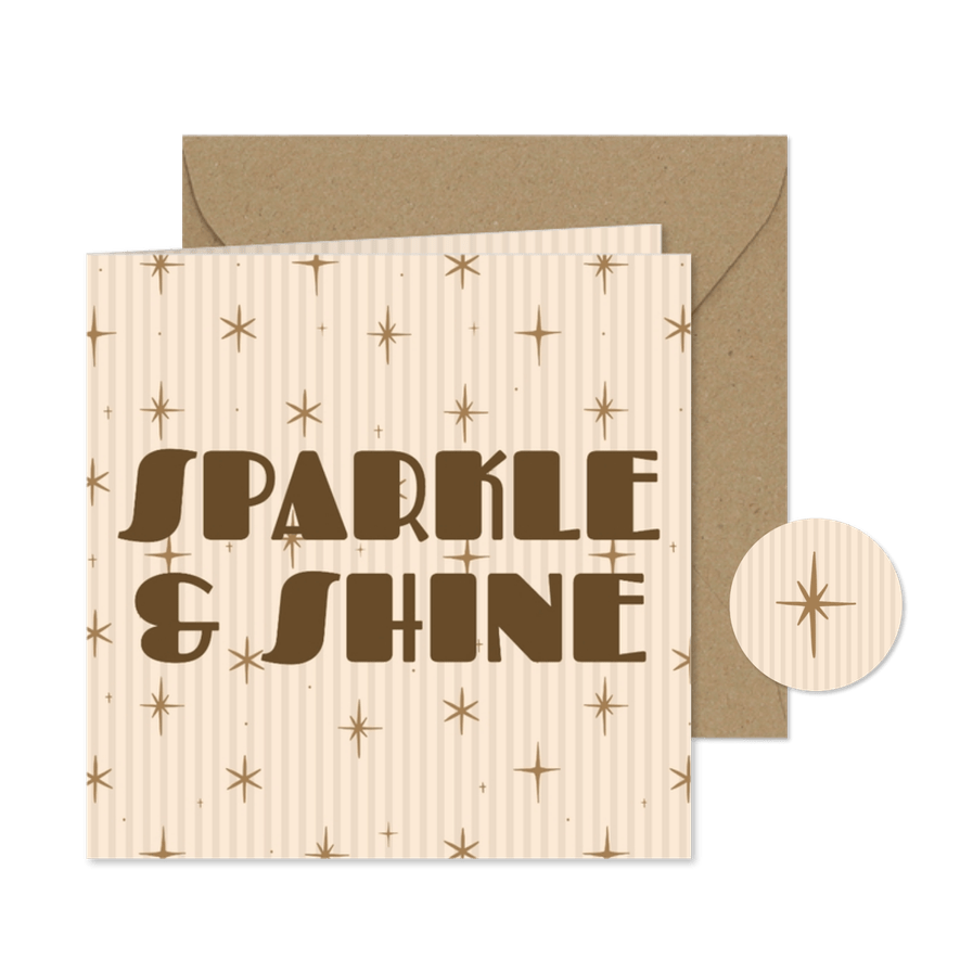 Hippe nieuwjaarskaart streepjes met sterren beige - Kaartimpressie