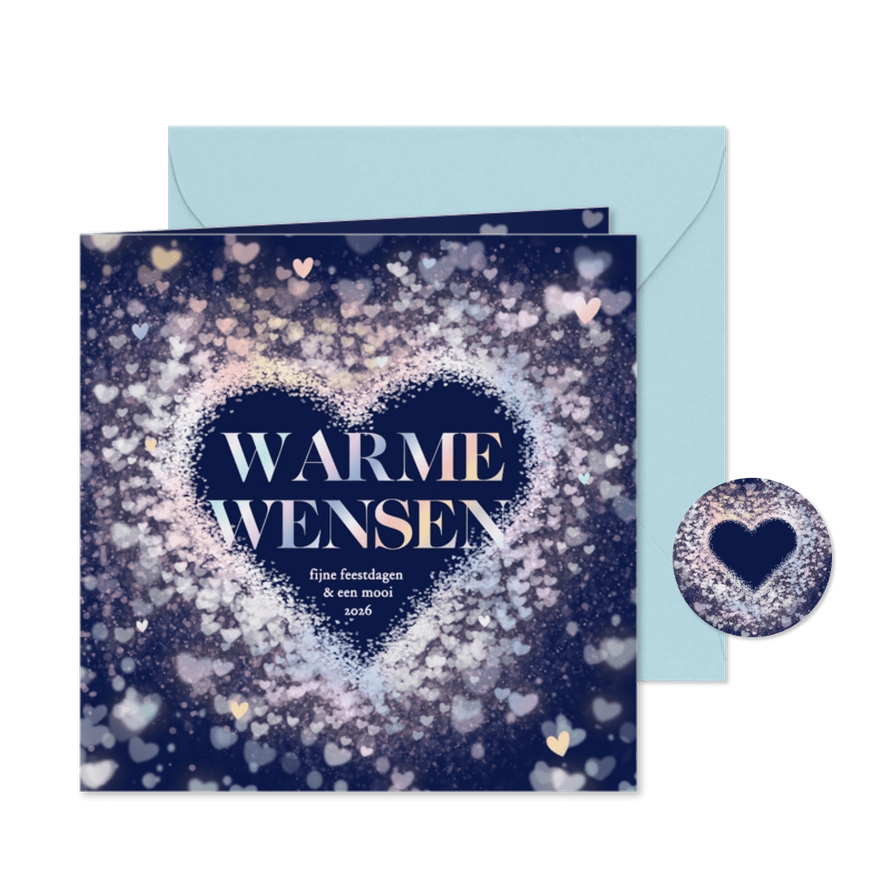 Hippe nieuwjaarskaarten holografisch hart warme wensen - Kaartimpressie