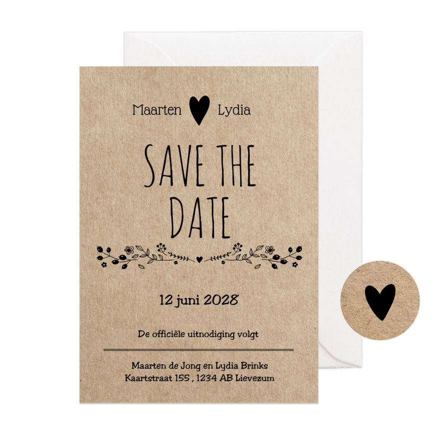 Hippe save the date - kraft look - Kaartimpressie