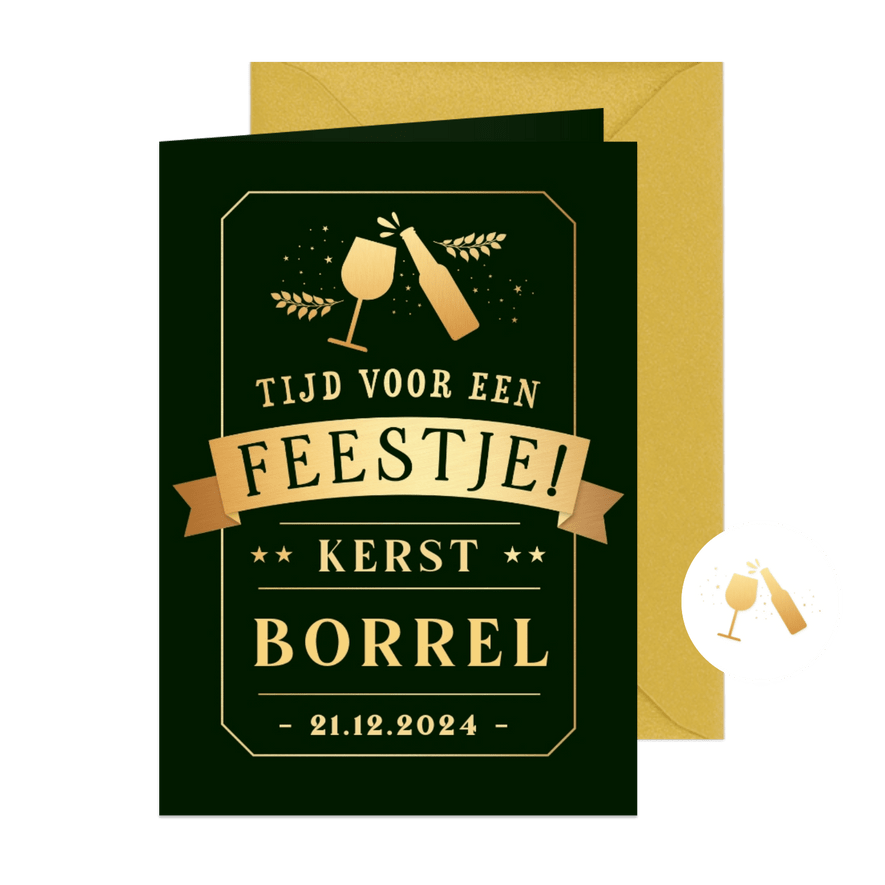 Hippe staande uitnodiging kerstborrel in krijtbord stijl - Kaartimpressie