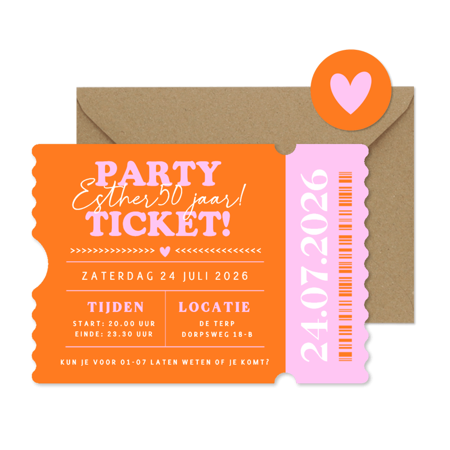 Hippe ticket vorm uitnodiging verjaardag party vrouw - Kaartimpressie