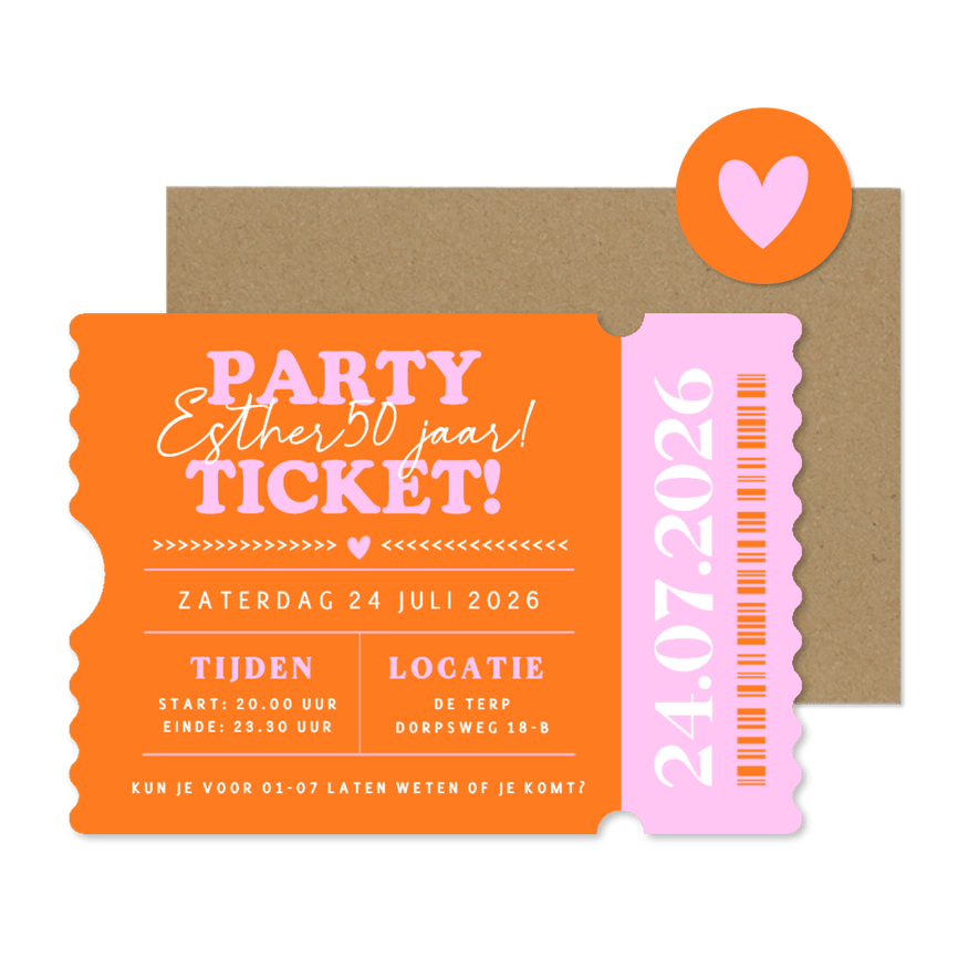 Hippe ticket vorm uitnodiging verjaardag party vrouw - Kaartimpressie