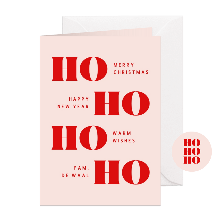 Hippe typografische kerstkaart HO HO HO - Kaartimpressie