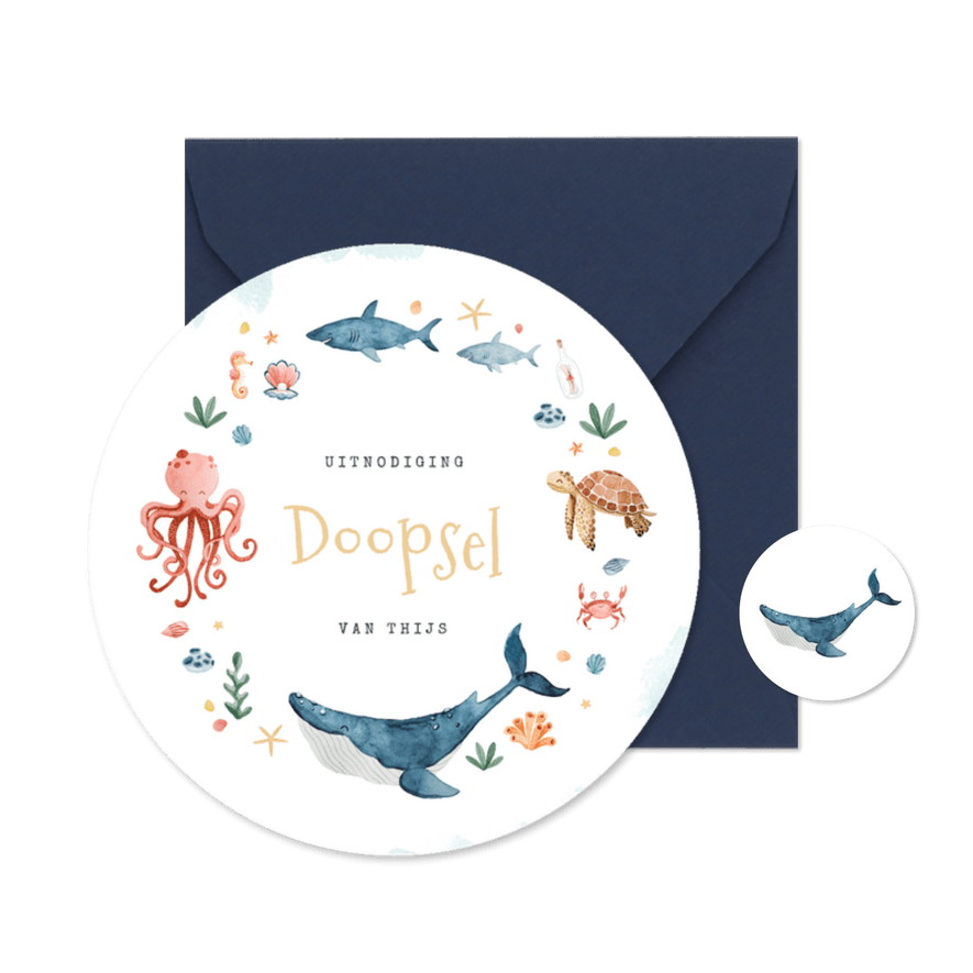 Hippe uitnodiging doopviering oceaandieren - Kaartimpressie