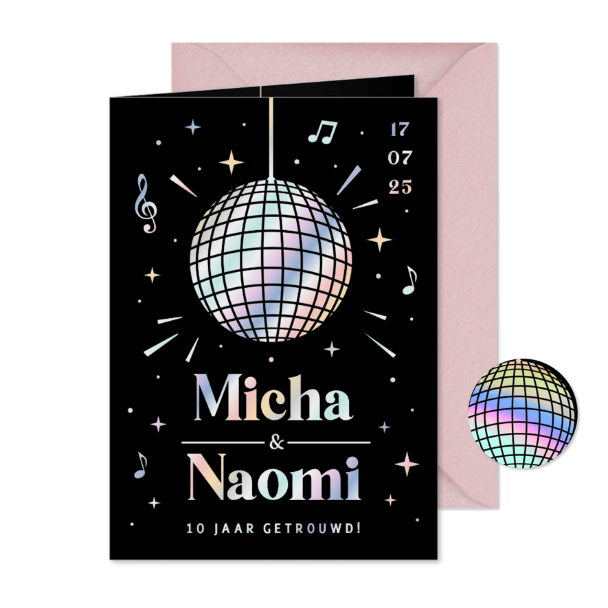 Hippe uitnodiging feestje huwelijks jubileum disco - Kaartimpressie