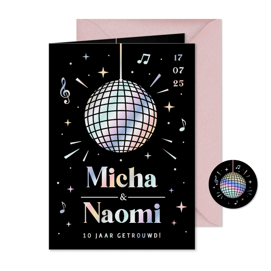Hippe uitnodiging feestje huwelijks jubileum disco - Kaartimpressie