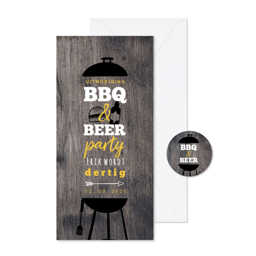 Hippe Uitnodiging Houtlook BBQ & BEER feest - Kaartimpressie