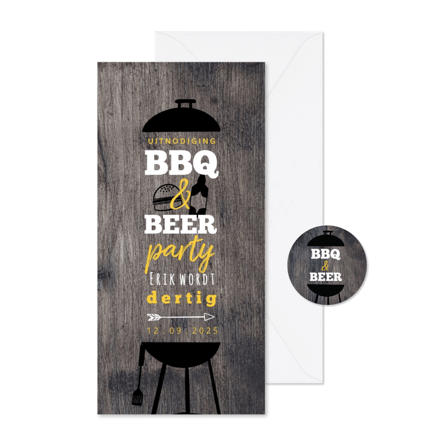 Hippe Uitnodiging Houtlook BBQ & BEER feest - Kaartimpressie
