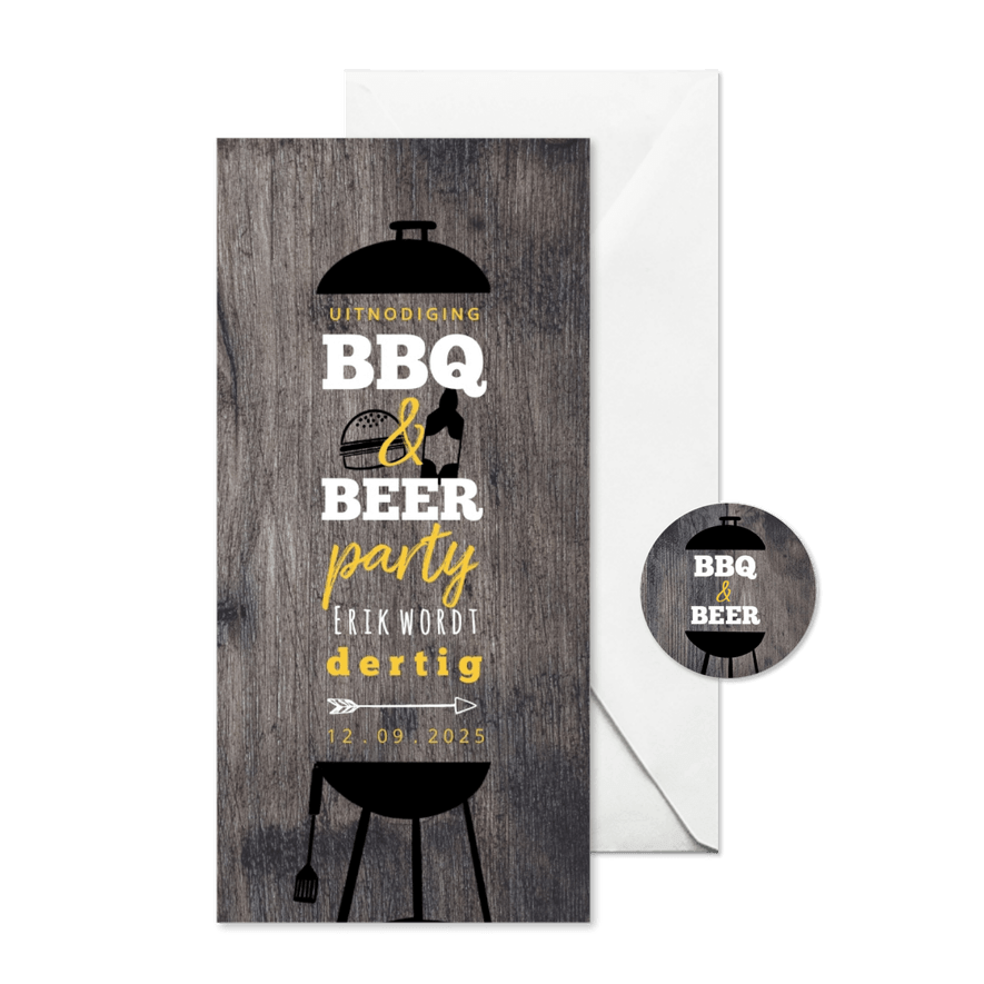 Hippe Uitnodiging Houtlook BBQ & BEER feest - Kaartimpressie