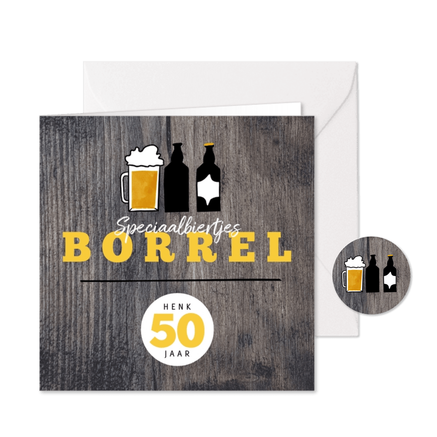 Hippe Uitnodiging Houtlook speciaal biertjes borrel - Kaartimpressie