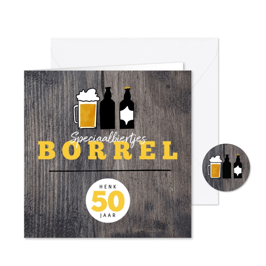 Hippe Uitnodiging Houtlook speciaal biertjes borrel - Kaartimpressie