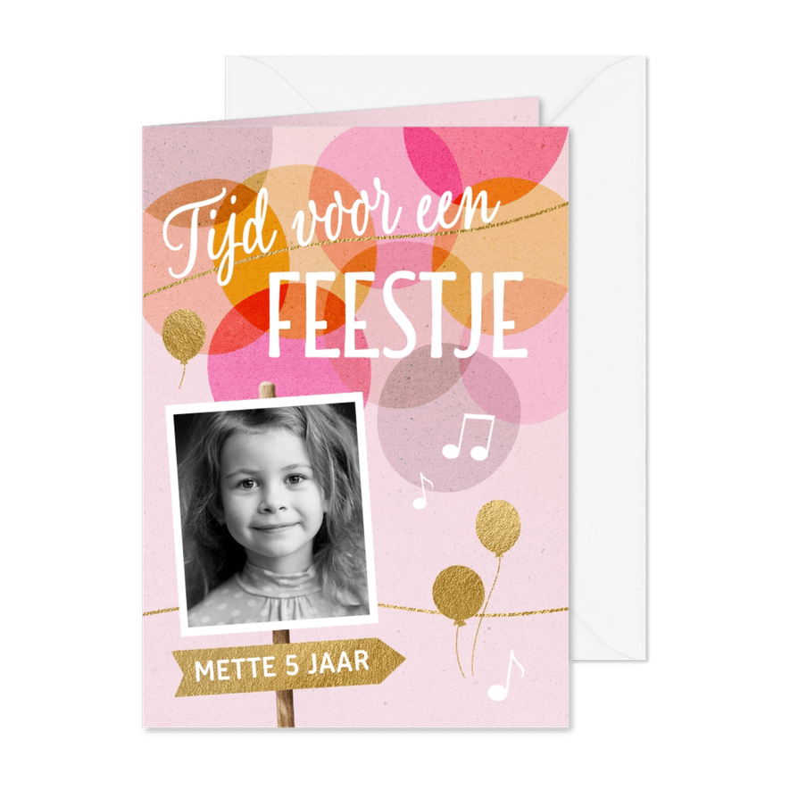 Hippe uitnodiging kinderfeestje meisje wegwijzer - Kaartimpressie