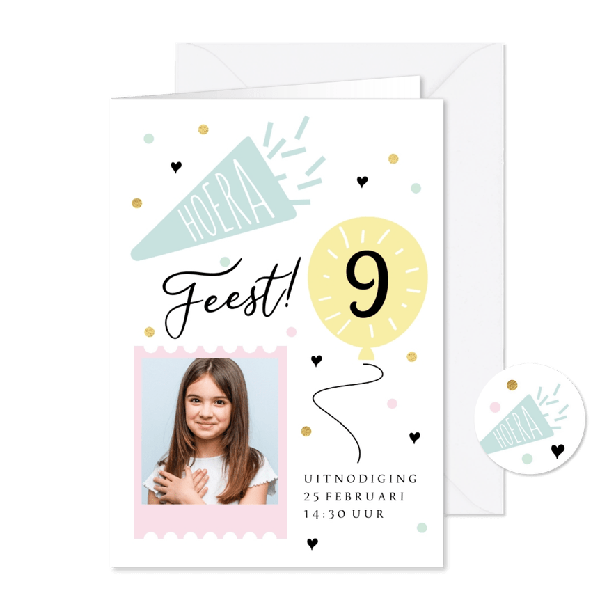 Hippe uitnodiging kinderfeestje voor een meisje - Kaartimpressie