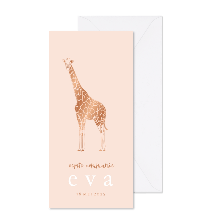 Hippe uitnodiging lijntekening giraf foliedruk - Kaartimpressie