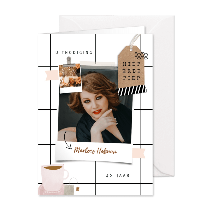 Hippe uitnodiging scrapbook look met foto's - Kaartimpressie