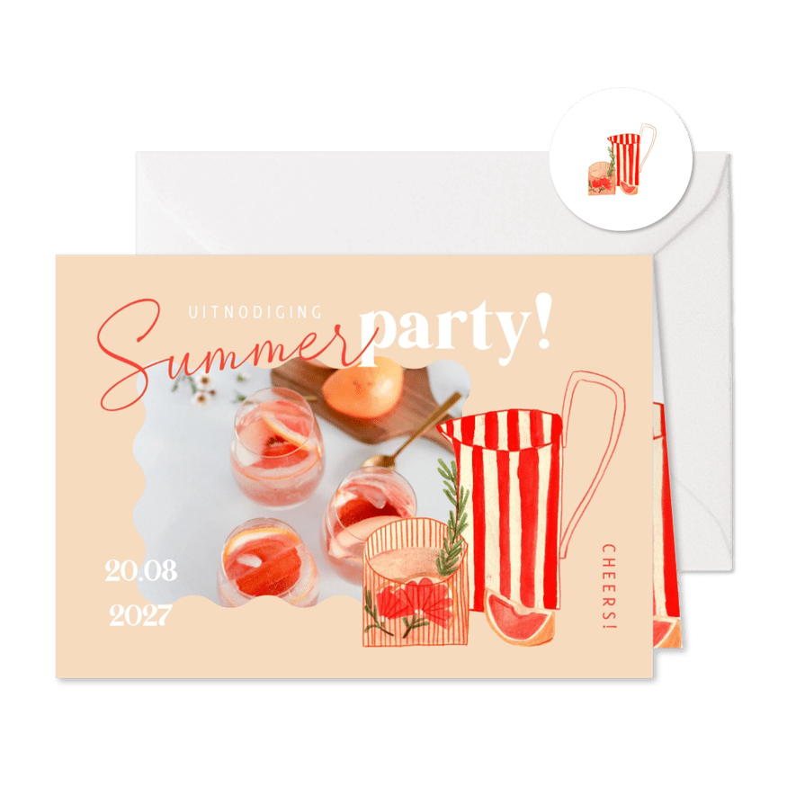 Hippe uitnodiging summer party cocktails fruit illustratie - Kaartimpressie