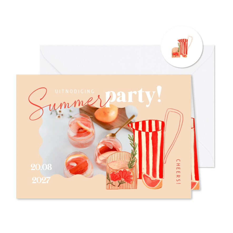 Hippe uitnodiging summer party cocktails fruit illustratie - Kaartimpressie