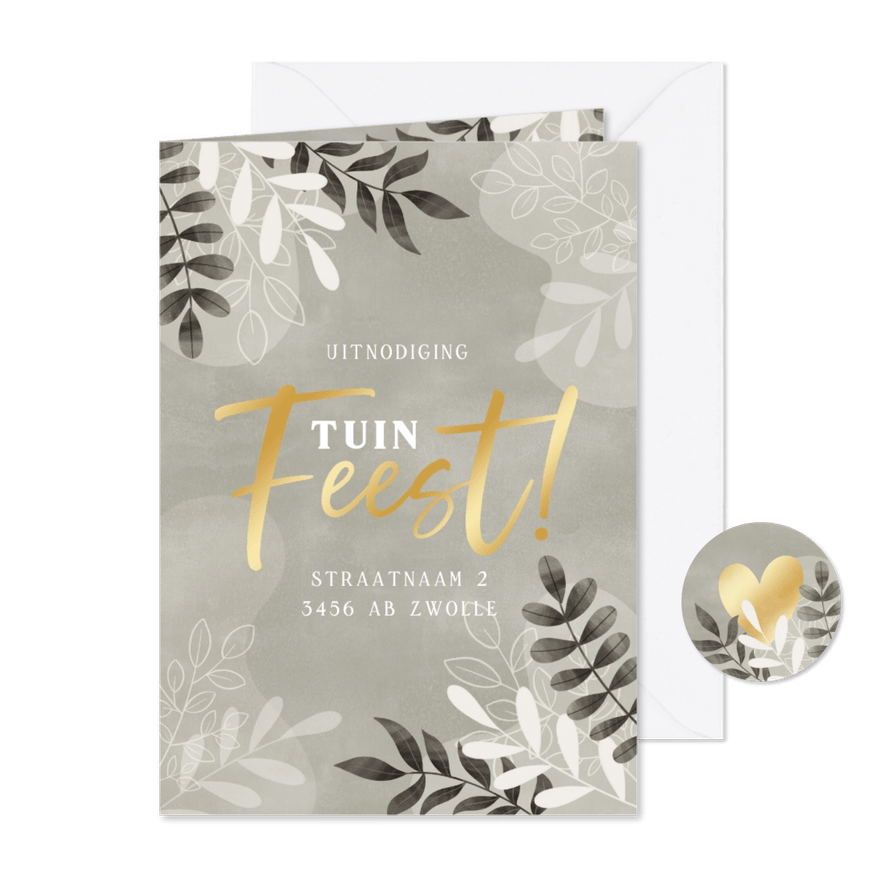 Hippe uitnodiging tuinfeest takjes groene waterverf feest - Kaartimpressie