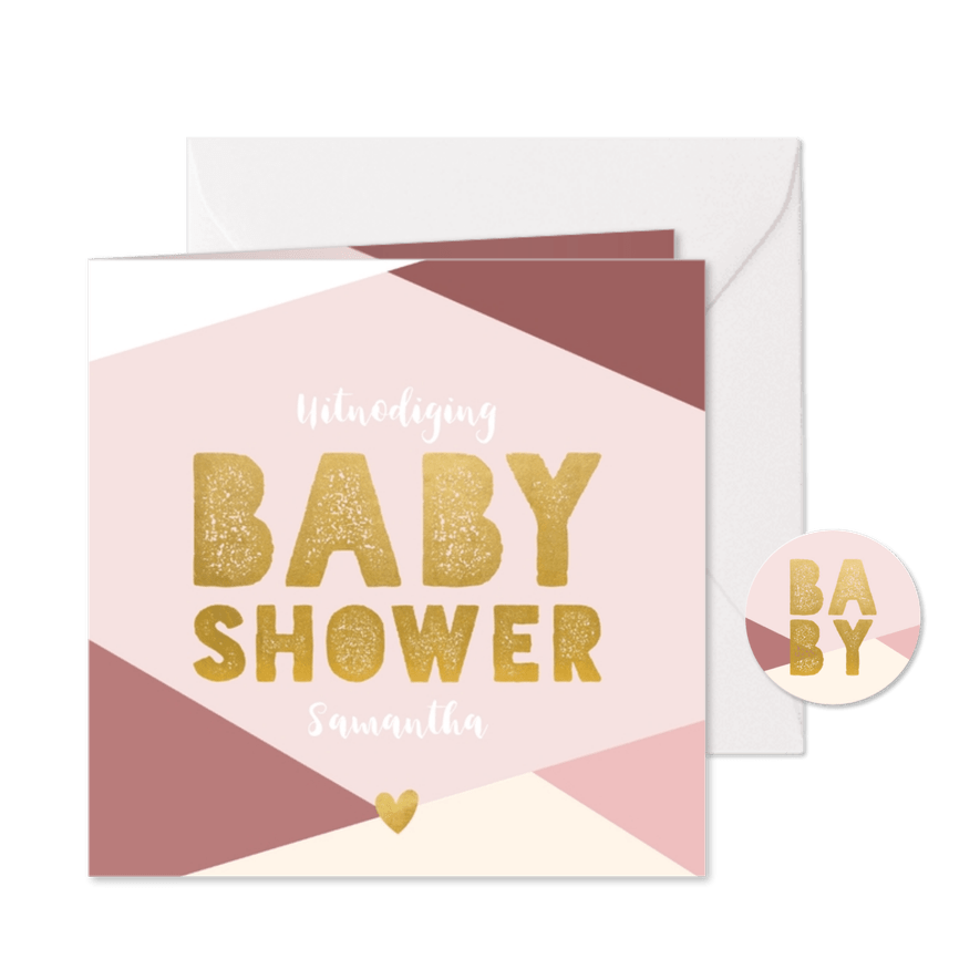 Hippe uitnodiging voor een babyshower met gekleurde vlakken - Kaartimpressie