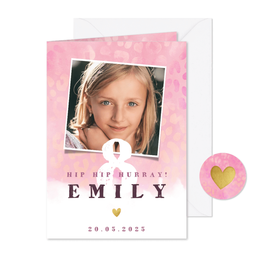 Hippe uitnodiging voor kinderfeestje met panterprint en foto - Kaartimpressie