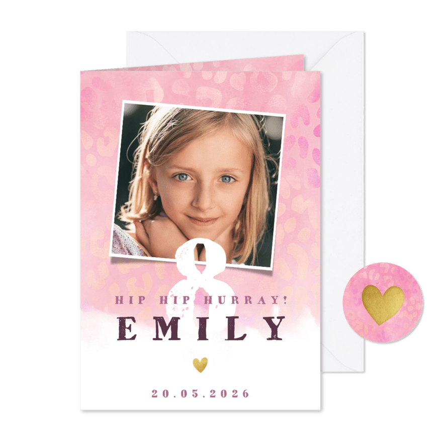 Hippe uitnodiging voor kinderfeestje met panterprint en foto - Kaartimpressie