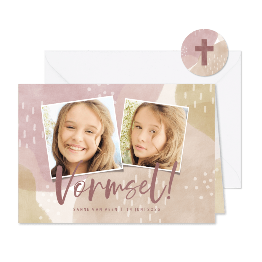 Hippe uitnodiging Vormsel meisje waterverf en foto's - Kaartimpressie