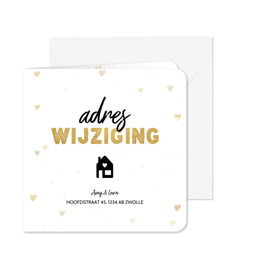 Hippe verhuiskaart adreswijziging hartjes en huisje - Kaartimpressie