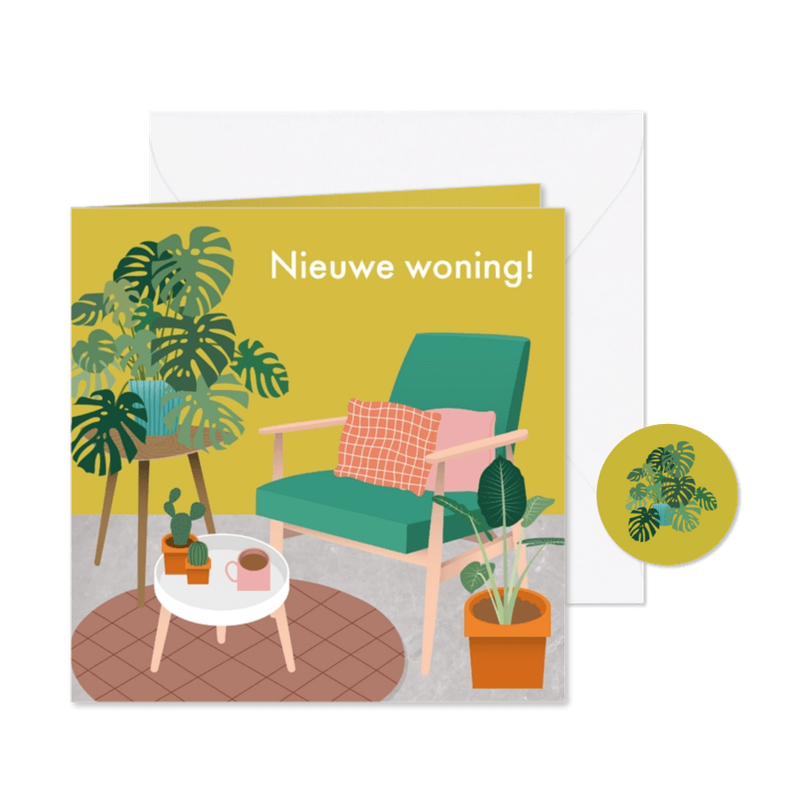 Hippe verhuiskaart met gezellige woonkamer - Kaartimpressie