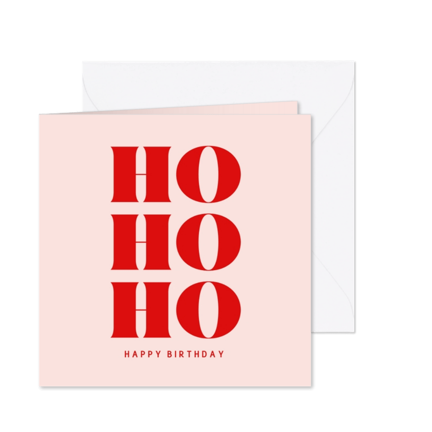 Hippe verjaardagskaart voor kerst ho ho ho - Kaartimpressie
