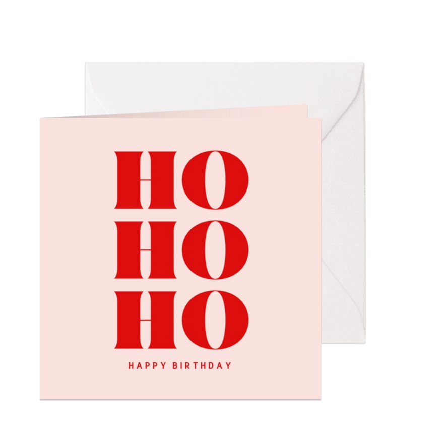 Hippe verjaardagskaart voor kerst ho ho ho - Kaartimpressie