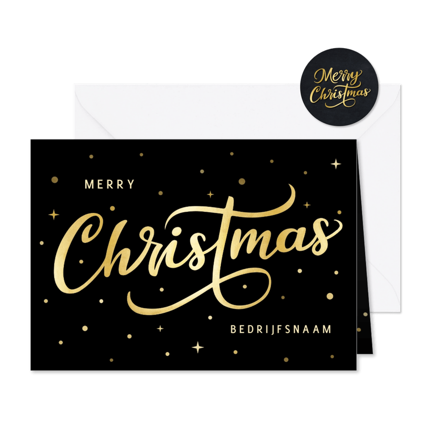 Hippe zakelijke kerstkaart met sierlijk Merry Christmas - Kaartimpressie