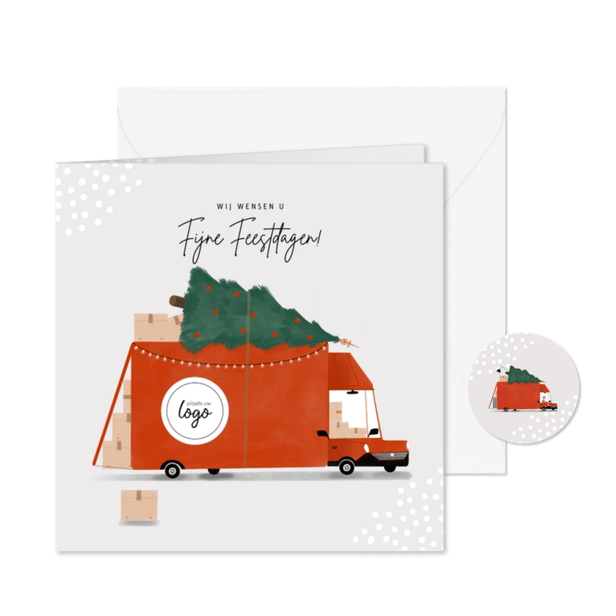 Hippe zakelijke kerstkaart transportbedrijf bus kerstboom - Kaartimpressie