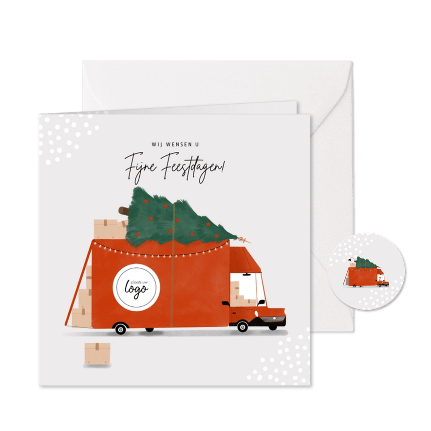 Hippe zakelijke kerstkaart transportbedrijf bus kerstboom - Kaartimpressie