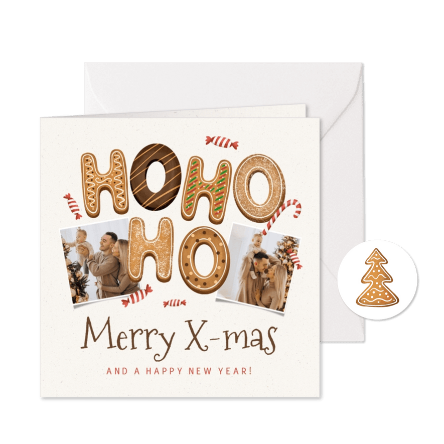 Ho ho ho kerstkaart koekjes snoep merry christmas - Kaartimpressie